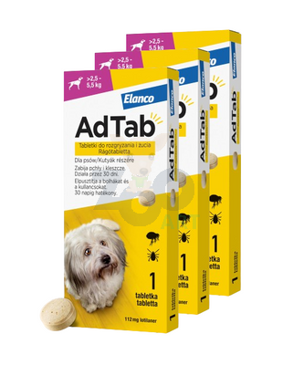 ELANCO 3xAdTab 112mg tabletka na pchły i kleszcze dla psów >2,5-5,5 kg