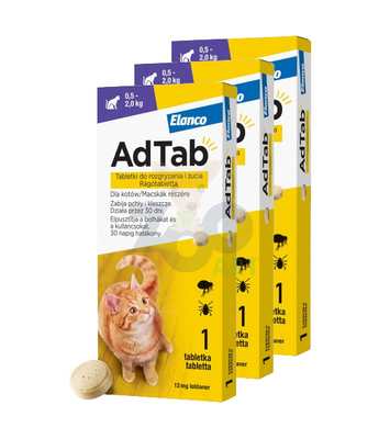 ELANCO 3xAdTab 12mg tabletka na pchły i kleszcze dla kotów 0,5-2 kg