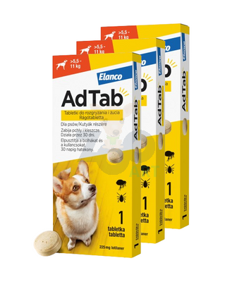 ELANCO 3xAdTab 225mg tabletka na pchły i kleszcze dla psów >5,5 - 11 kg
