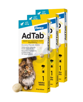 ELANCO 3xAdTab 48mg tabletki na pchły i kleszcze dla kotów >2-8 kg