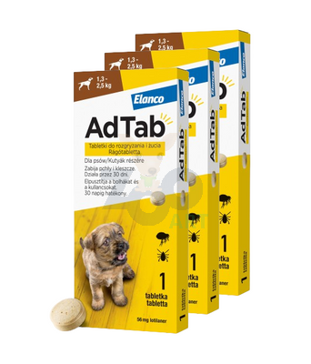 ELANCO 3xAdTab 56mg tabletka na pchły i kleszcze dla psów 1,3-2,5 kg