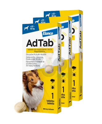 ELANCO 3xAdTab 900mg tabletki na pchły i kleszcze dla psów >22 - 45 kg