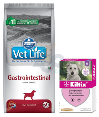 FARMINA Vet Life Dog Gastrointestinal 12kg + BAYER Kiltix Obroża dla psów dużych dł  70cm
