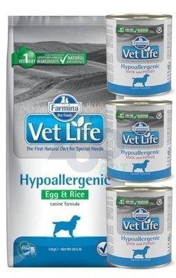 FARMINA Vet Life Dog Hypoallergenic Egg & Rice 12kg + Farmina Hypoallergenic 3x300g