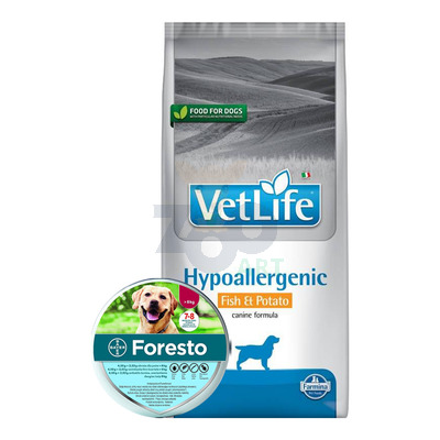 FARMINA Vet Life Dog Hypoallergenic Fish & Potato 12kg + BAYER Foresto Obroża dla psów powyżej 8kg