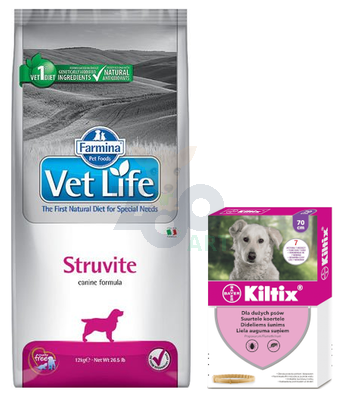 FARMINA Vet Life Dog Struvite (Urinary) 12kg + BAYER Kiltix Obroża dla psów dużych dł 70cm