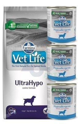 FARMINA Vet Life Dog Ultrahypo 12kg + Farmina Hypoallergenic 3x300g