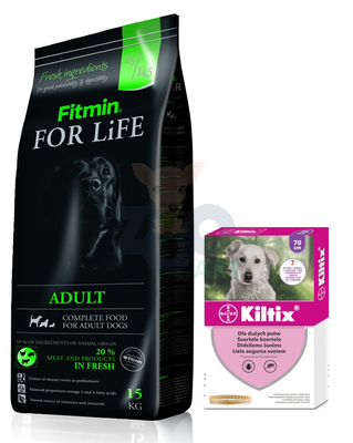 FITMIN For Life Adult All Breeds 15kg + BAYER Kiltix Obroża dla psów dużych dł, 70cm