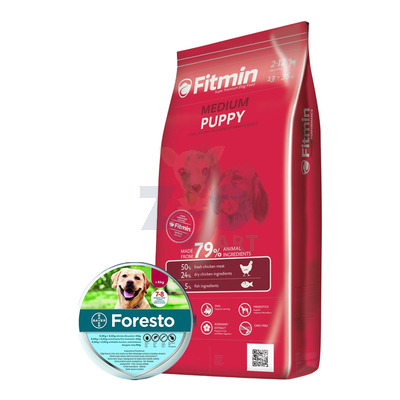 FITMIN Medium Puppy 15kg + BAYER Foresto Obroża dla psów powyżej 8kg