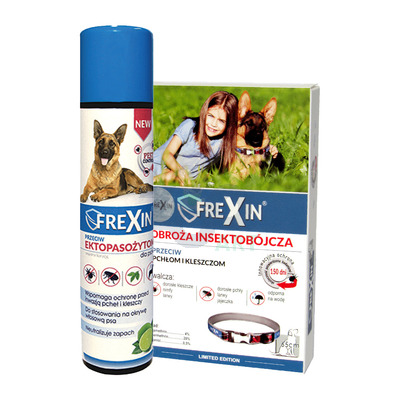 FREXIN Obroża insektobójcza dla psa 65 cm + FREXIN Aerozol przeciw ektopasożytom 300 ml