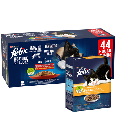 Felix Fantastic MIX smaków w galaretce: 44x85g + 1kg Felix GRATIS!