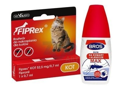Fiprex Kot preparat przeciw pchłom i kleszczom dla kota pipeta 1x0,7ml + BROS płyn na komary i kleszcze MAX 50ml 