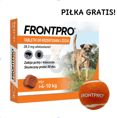 Frontpro tabletki na pchły i kleszcze M 28,3mg 4-10kg x 3tabl + Piłka GRATIS!