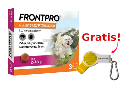 Frontpro tabletki na pchły i kleszcze S 11,3mg 2-4kg x 3tabl + Frontline Zawieszka gwizdek + latarka GRATIS!