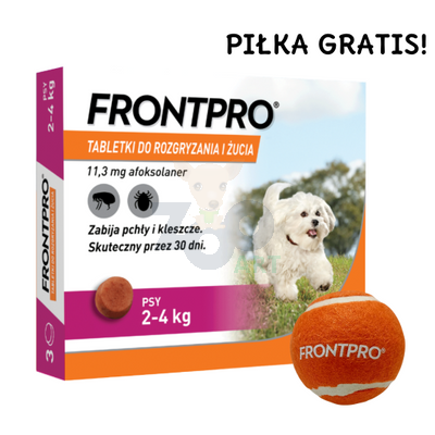 Frontpro tabletki na pchły i kleszcze S 11,3mg 2-4kg x 3tabl + Piłka GRATIS!