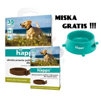 HAPPS - 2 x obroża przeciw pchłom i kleszczom dla małych psów 35cm + MISKA GRATIS !!! 