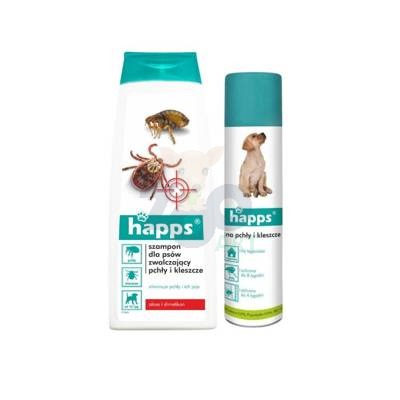 HAPPS Szampon + Aerozol dla psów zwalczający pchły i kleszcze 