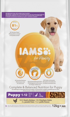 IAMS-Sucha karma for Vitality dla szczeniąt ras dużych ze świeżym kurczakiem dla szczeniąt ras dużych 12 kg//Opakowanie uszkodzone (7842) !!!
