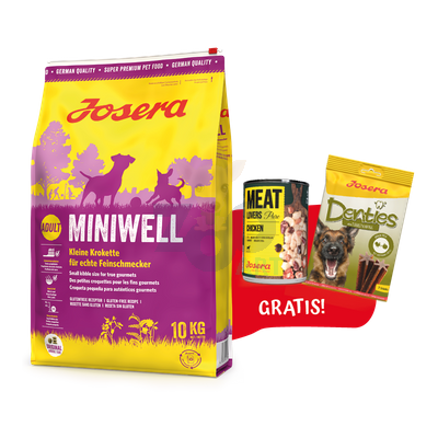 JOSERA Miniwell 10kg+Denties 180g & Meatlovers 400g GRATIS!!