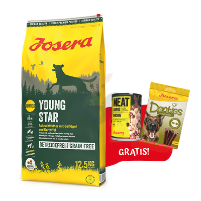 JOSERA YoungStar - Grain Free 12,5kg + Denties 180g & Meatlovers 400g GRATIS!!