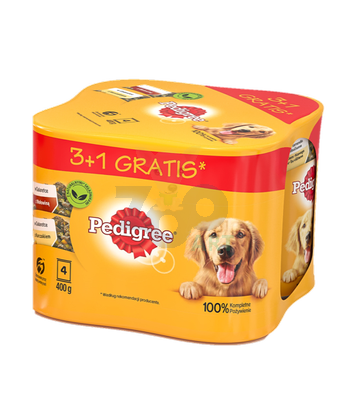 PEDIGREE Adult 3+1 PUSZKA 4X400G - mokra karma dla psów w galaretce (2x Z KURCZAKIEM 2x Z WOŁOWINĄ)