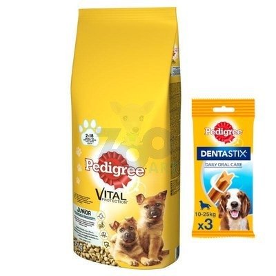 PEDIGREE Junior 15kg (duże rasy) - sucha karma dla psów z kurczakiem i ryżem + DentaStix