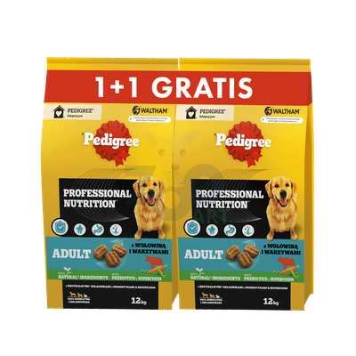 PEDIGREE® Adult Professional Nutrition 12 kg z wołowiną i warzywami - sucha karma pełnoporcjowa dla dorosłych psów dużych i średnich ras + 12kg GRATIS!!