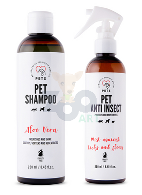 PET Shampoo Aloe Vera/Szampon Aloesowy 250ml Odżywczy i nabłyszczający + PETS ANTI INSECT - skuteczna ochrona przeciw kleszczom, pchłom oraz innym owadom 250ml