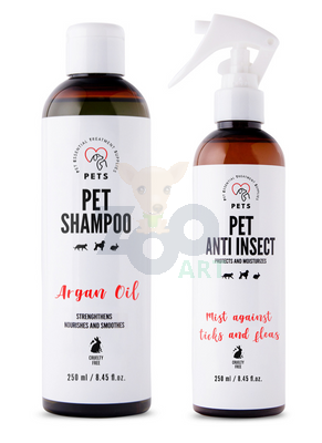 PET Shampoo Argan Oil_Szampon Arganowy 250ml Hypoallergenic + PETS ANTI INSECT - skuteczna ochrona przeciw kleszczom, pchłom oraz innym owadom 250ml