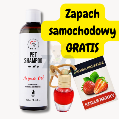 PET Shampoo Argan Oil_Szampon Arganowy 250ml Hypoallergenic + Zawieszka zapachowa Aroma Prestige 8ml GRATIS!