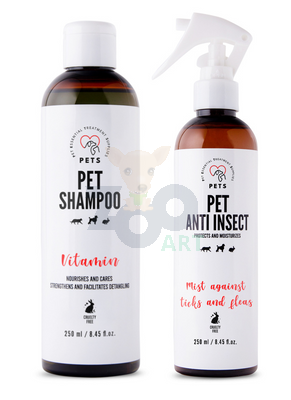 PET Shampoo Vitamin_Szampon Witaminowy 250ml Odżywczy i pielęgnujący + PETS ANTI INSECT - skuteczna ochrona przeciw kleszczom, pchłom oraz innym owadom 250ml