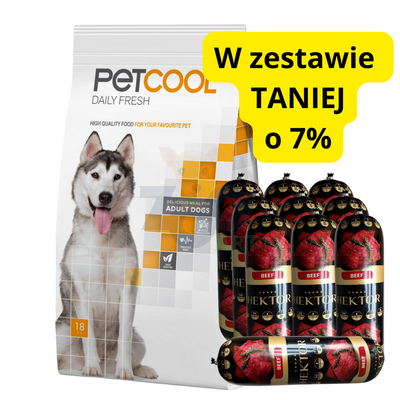 PETCOOL Daily Fresh dla dorosłych psów 18kg + Hektor z wołowiną 10x900g