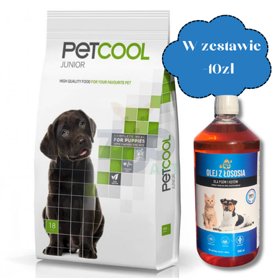 PETCOOL Junior 18kg + Olej z łososia dla psów i kotów 1000ml