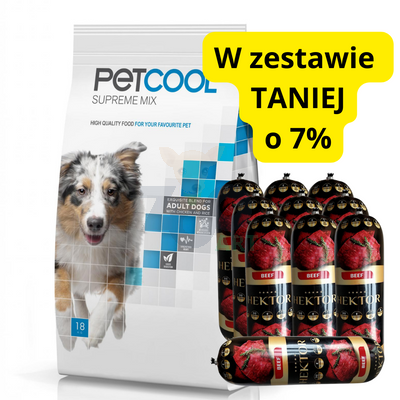 PETCOOL Supreme Mix dla dorosłych psów 18kg + Hektor z wołowiną 10x900g