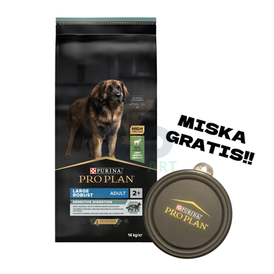 PRO PLAN Sensitive Digestion Large Robust Adult Karma dla psów bogata w jagnięcinę 14kg + Miska GRATIS!!