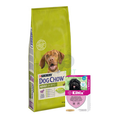 PURINA Dog Chow Adult  Lamb 14kg + Kiltix Obroża przeciw kleszczom dla psów średnich dł, 53cm