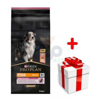 Purina Pro Plan Medium & Large 7+ Sensitive Optiderma, łosoś i ryż 14kg  + niespodzianka dla psa GRATIS!
