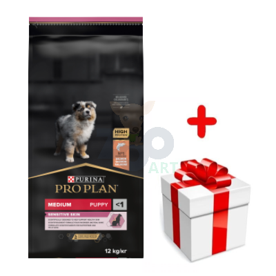 Purina Pro Plan Medium Puppy Sensitive Optiderma, łosoś i ryż 12kg   + niespodzianka dla psa GRATIS!