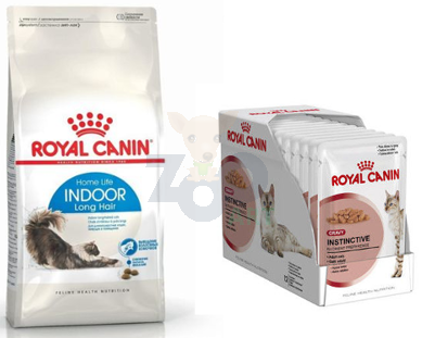 ROYAL CANIN  Indoor Long Hair 10kg karma sucha dla kotów dorosłych, długowłose, przebywających wyłącznie w domu + saszetka (sos) Instinctive 12x85g