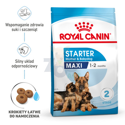 ROYAL CANIN Maxi Starter Mother&Babydog 15kg+ 12szt Starter Mousse Mother & Babydog 195g GRATIS!