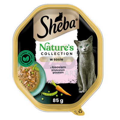 SHEBA Nature’s Collection tacka 22x85 g – mokra karma pełnoporcjowa dla dorosłych kotów, kawałki z łososiem przybranym groszkiem, w sosie