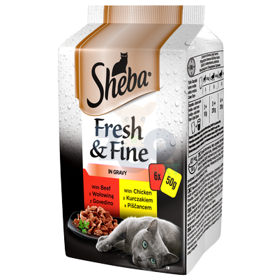 SHEBA saszetka 36x50g Fresh & Fine - mokra karma dla kotów w sosie (z wołowiną, z kurczakiem)