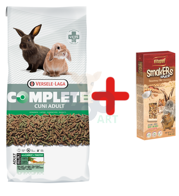 VERSELE-LAGA Cuni Adult Complete 8kg Pokarm dla królików + VITAPOL Kolby Smakers orzechowe dla gryzonia i królika op. 2szt.