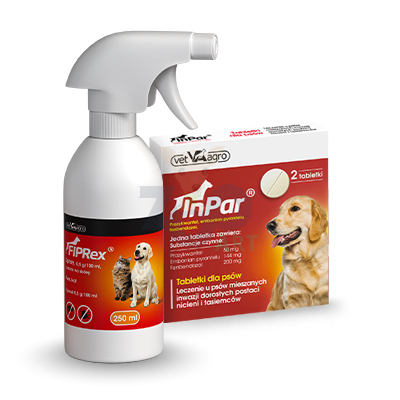 VET-AGRO Fiprex spray 250ml + InPar- tabletki odrobaczające dla psa (2 tabl.)