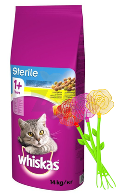 WHISKAS Sterile 14kg - sucha karma dla kotów po sterylizacji z kurczakiem + BROS - packa na muchy kwiatek GRATIS