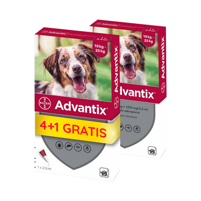 Advantix - dla psów 10-25kg (4 pipety x 2,5ml) + 1 PIPETA GRATIS!!!