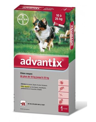 Advantix - dla psów 10-25kg (4 pipety x 2,5ml) + niespodzianka dla psa GRATIS!