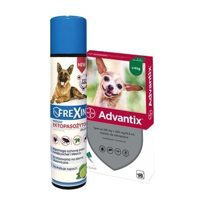 Advantix - dla psów do 4kg (pipeta 0,4ml) +  FREXIN Aerozol przeciw ektopasożytom 300 ml