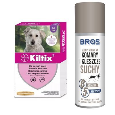 BAYER Kiltix Obroża dla psów dużych dł, 70cm + BROS suchy spray na komary i kleszcze 90ml