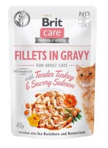 BRIT CARE Cat Pouches Fillets in Gravy with Tender Turkey &  Savory Salmon 85g